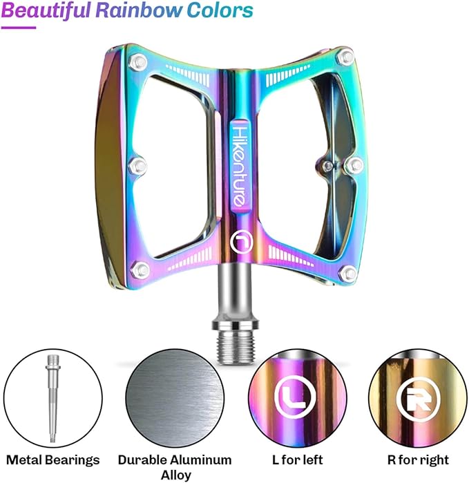 Hikenture Road Bike Pedals Mountain Bicycle Flat Pedals 9/16" Sealed Bearing Lightweight Aluminum Alloy Colorful Wide Platform Cycling Pedal for BMX/MTB(A)