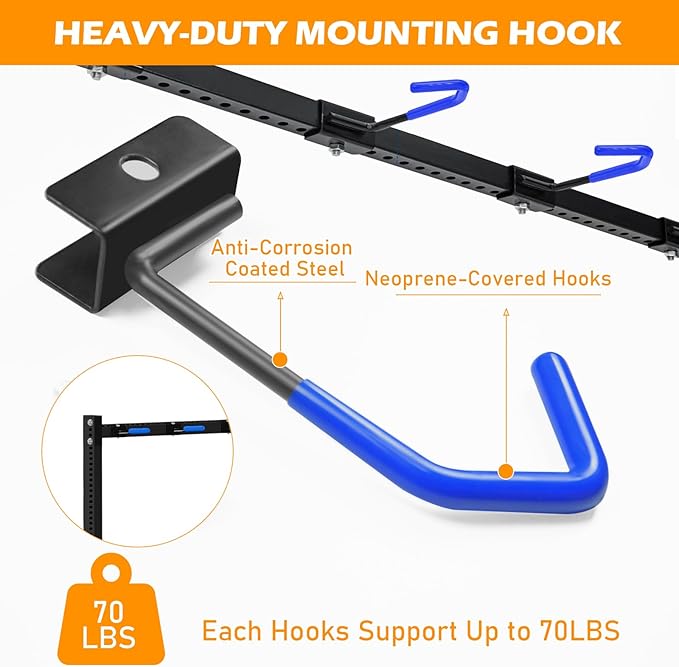 LAJIAOZ Indoor Bike Rack for Garage 5 Bike Storage Stand, Freestanding Vertical Bicycle Rack with Adjustable Hooks, Heavy Duty Steel Garage Bike Organizer for Road Mountain Hybrid Bikes, Black
