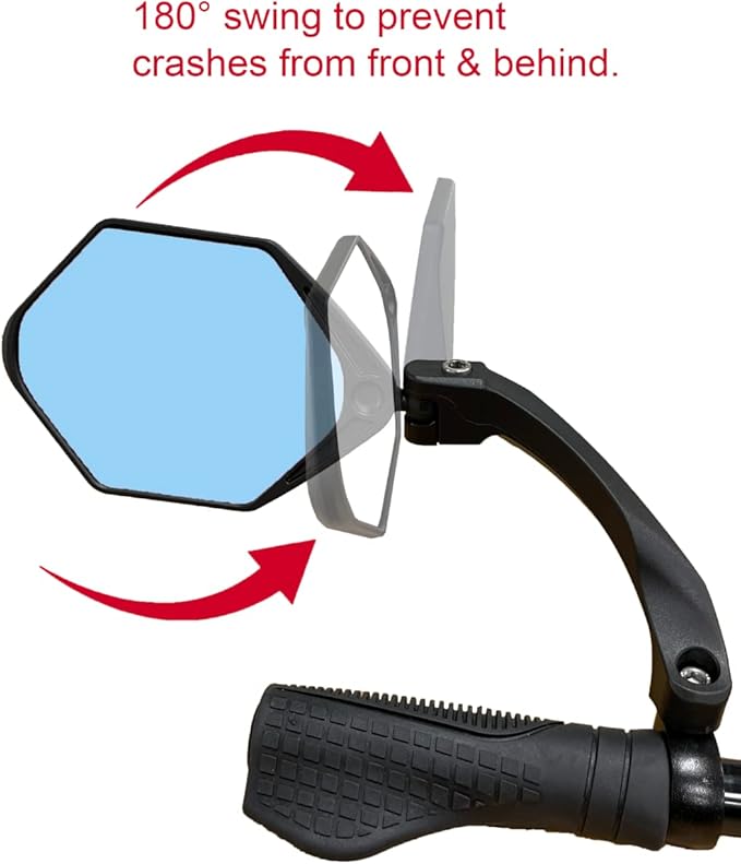 Hafny NEW Handlebar E-Bike Mirror, Large Surface Mirror, HD Automotive Grade Glass, Safe Blast-Resistance, Cycling, (HF-M904-FR01B) (Anti-glare Blue Glass Left)