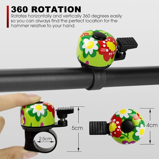 Kid Bike Bell - Bicycle Bell for Kids Boys Girls Adults | 120db Classic Mini Loud Bike Ring - Cool Bike Bell Design with Crisp Clear Sound for MTB,BMX,City Bike,Scooter -Kid Bike Accessories