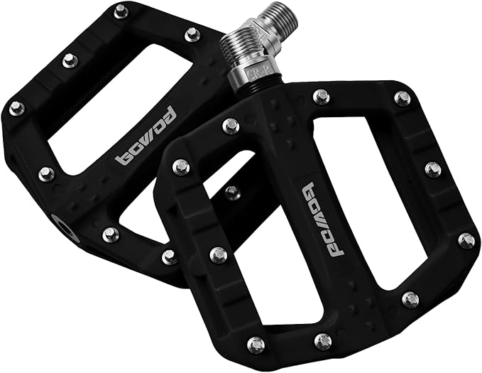 Flat MTB Bicycle Pedals Mountain Bike Colored Pedals, Glass-Fiber Nylon Composite Platform Pedal w 9/16" Sealed Cr-Mo Spindle, BMX Gravel Road Bike Pedals Clipless for Adult Women Youth Bikes