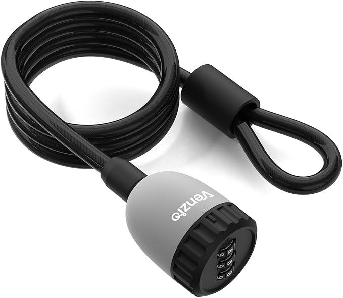Venzio 6.5FT Resettable 3-Digit Keyless Combination Bike Cable Lock, 8mm Heavy Duty Steel, Anti-Theft Security Lock for Bicycle, Kayak, Helmet, Gate, Luggage, Skis, Portable Outdoor Cable Lock