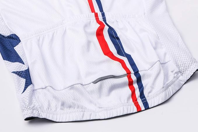 Cycling Jersey Short Sleeve USA Style Bike Tops with Pocket Reflective Stripe