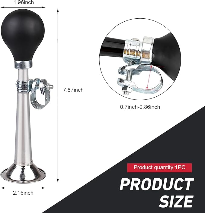 Bike Horn, Classic Waterproof & Rustproof Metal Squeeze Horn with Loud Sound, Plug & Play Handlebar Mount Speaker, Universal for Adult, Kids Bicycles (Silver)
