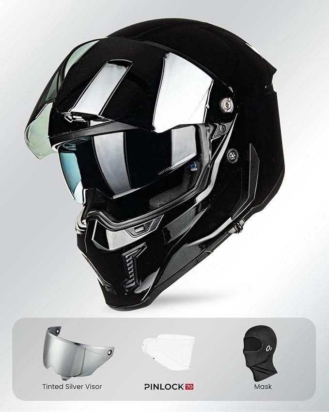 ILM Motorcycle Helmets for Adult Men Women Full Face DOT ECE Powersports Dual Visor Street Racing Helmet with Pinlock Cascos para Motos Model MF509 (Gloss Blacks, L)