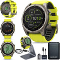 Garmin Fenix 8 Premium Multisport GPS Running Smartwatch, 51 mm, Sapphire, Solar, Built-in Flashlight, Titanium with Amp Yellow/Graphite Band with Signature Series Charging Stand