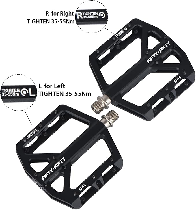 FIFTY-FIFTY Mountain Bike Pedals, Non-Slip and Aluminum Alloy Bicycle Flat Pedals, 9/16" Sealed Bearing, Lightweight and Wide Platform for All Mountain, Enduro, Downhill, E-Bike, MTB