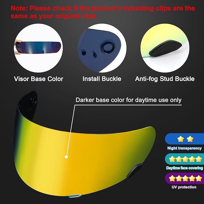 PSLER Qualifier Visor- Qualifier DLX Helmet Visor Motorcycle Face Shield Accessories Replacement for Bell Qualifier/Star/Vortex/RS-1/Revolver,Deep Gold