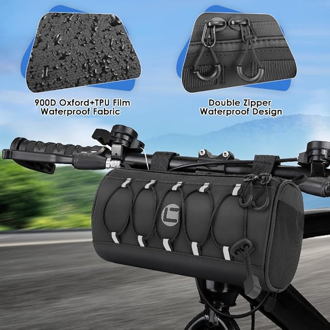 WOTOW Bike Handlebar Bag Waterproof - Bicycle Handlebar Bag with Large Reflective Area & Strips, Bike Front Pouch with Waterproof Zipper Shoulder Strap Removable Straps for Cycling (Cuboid, 2.7L)