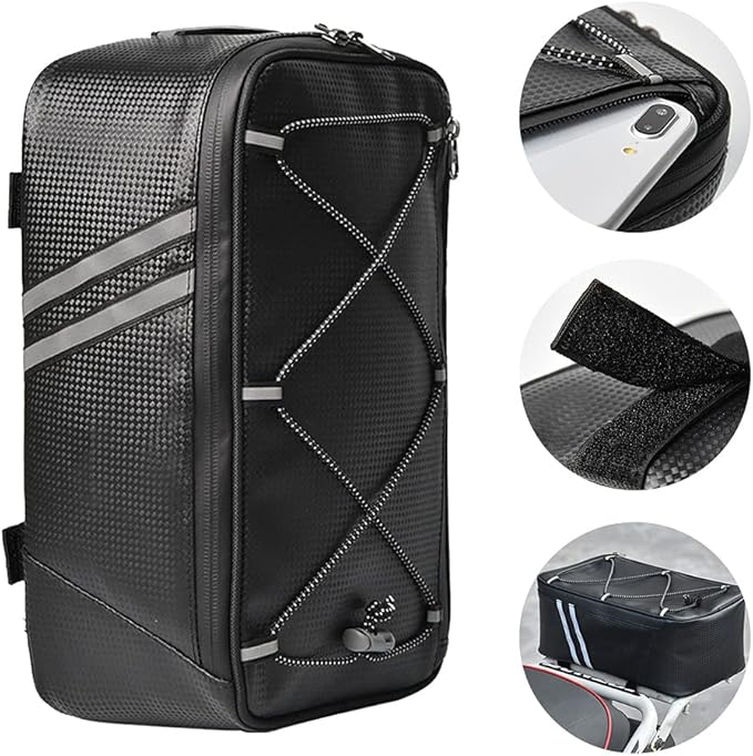 Tookie 8L Rear Carrier Luggage Bike Bag, Waterproof PU Leather Bicycle Rear Seat Cargo Bag Luggage Bike Bag Bicycle Saddle Bag with Rain Cover, Easy to Install