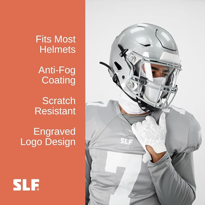 SLEEFS Clear Football Visor for Helmet - Professional Football Visor - Face & Eye Shield - Fits Youth & Adult Helmets - Includes Quick Visor Clips for Easy Installation