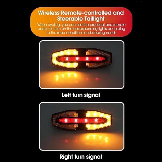 Bike Tail Light with Turn Signals Wireless Remote Control Waterproof Bicycle Rear Light Back USB Rechargeable Ultra Bright Safety Warning Cycling Taillight for Night Riding
