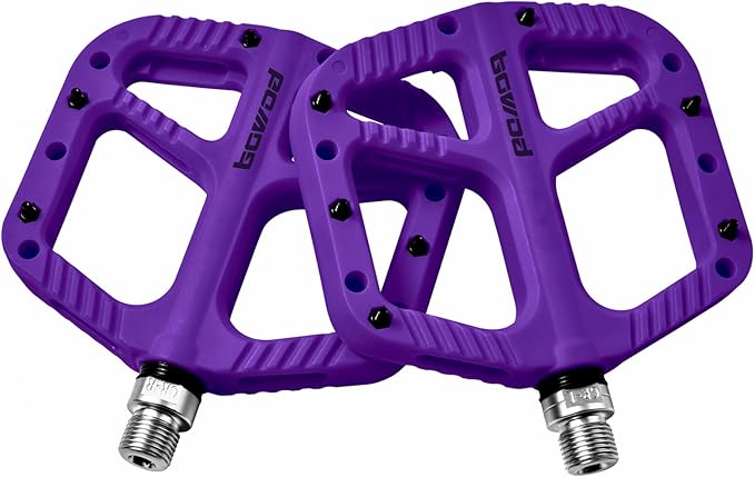 MTB Pedals Flat Mountain Bike Pedals Adult, Light and Wide Nylon Composite Bicycle Platform Pedal w Grippy Pins, 9/16" Cr-Mo Spindle 2 Bearings, Clipless Pedals for BMX Gravel Road E.Bike 9/16"