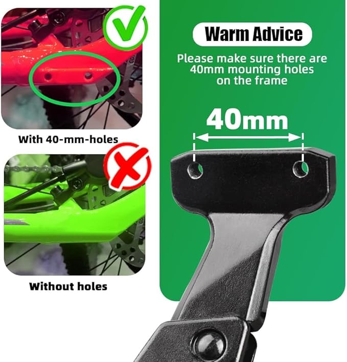 RBRL Bike Kickstand, 40 mm Hole Spacing Bike Stand, Aluminum Alloy Heavy Duty Load 100lbs, Non-Slip Bicycle Stand, Height Adjustable for 24-29 inch Mountain Bike, E-Bike
