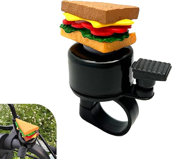 Bike Bell, Cute Sandwich Shaped Aluminum Alloy Bicycle Bell with Loud Crisp Clear Sound, Funny Decorative Cycling Accessory, Universal for Balance, Scooters, Bikes (Yellow)