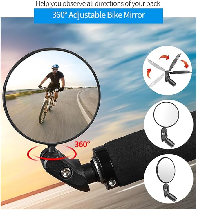 Handlebar Bike Mirrors, 2pcs Bicycle Rearview Mirror Set, Adjustable Handlebar Mounted Convex Mirror with Allen Wrench, for Mountain Road Bikes