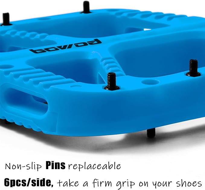MTB Pedals Flat Mountain Bike Pedals Adult, Light and Wide Nylon Composite Bicycle Platform Pedal w Grippy Pins, 9/16" Cr-Mo Spindle 2 Bearings, Clipless Pedals for BMX Gravel Road E.Bike 9/16"