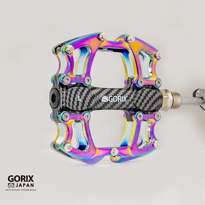 GORIX Bike Flat Pedals Wide CNC Lightweight with Non-Slip Pin Spike Oil Slick Road Mountain MTB Bicycle (GX-Fi777)