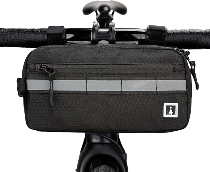 ROYALFAIR Waterproof Bike Handlebar Bag with Reflective Strips & Shoulder Strap, Bicycle Front Frame Storage Pouch for Mountain Road Cycling Commuting (Black)