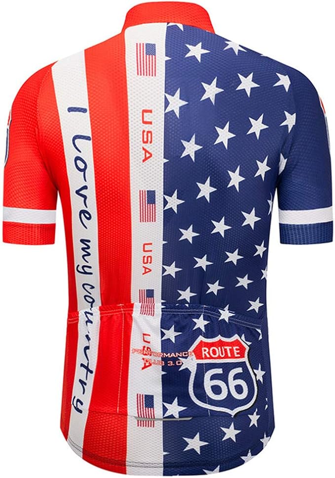 JPOJPO USA Cycling Jersey Men Short Sleeve Bike Shirts Biking Jersey Summer American Bicycle Tops with 3 Pockets Reflective