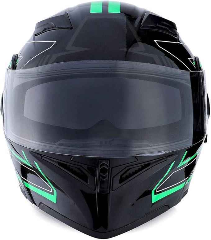 1Storm Motorcycle Modular Full Face Helmet Flip up Dual Visor Sun Shield: HB89 Arrow Green