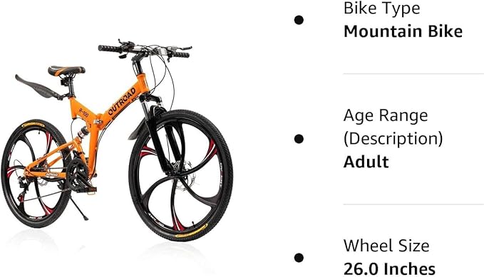 26 ich Folding Mountain Bike, 21 Speed High Carbon Steel Mountain Bike for Adults with 26 Inches Durable Tires, Front Suspension Folding Bicycle for Women and Man | 26 ich, High Carbon Steel, Durable Tires, Front Suspension, Folding Bicycle