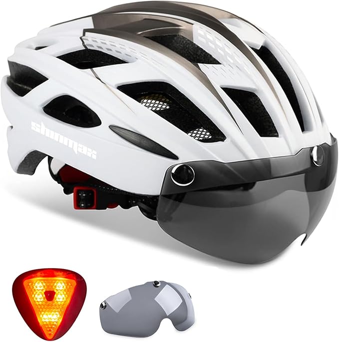 Shinmax Bike Helmet, CPSC/CPC Bike Helmet for Adult Men Women with Magnetic Goggles&Led Back Light Cycling Helmet Adjustable SM-T69