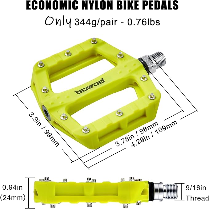 Flat MTB Bicycle Pedals Mountain Bike Colored Pedals, Glass-Fiber Nylon Composite Platform Pedal w 9/16" Sealed Cr-Mo Spindle, BMX Gravel Road Bike Pedals Clipless for Adult Women Youth Bikes