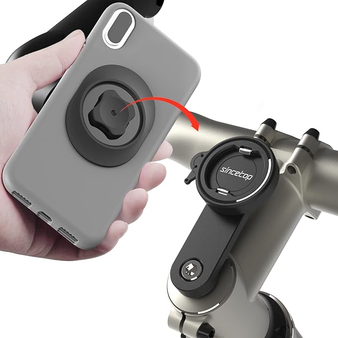 sincetop Bike Phone Mount, Mountain Bicycle Stem Phone Holder - Quick Attach/Release Aluminum Handlebar Phone Mount, MTB Road Bike Cell Phone Clamp for iPhone and 4"-7.3" Smartphones