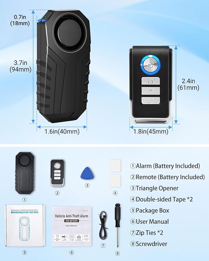 Cruxer Bike Alarm Remote Motion Sensor System, Motorcycle Alarm with Remote, 110dB Loud Anti Theft, Wireless Waterproof Vibration Security Alarm for Vehicle&Car&Trailer-2PK