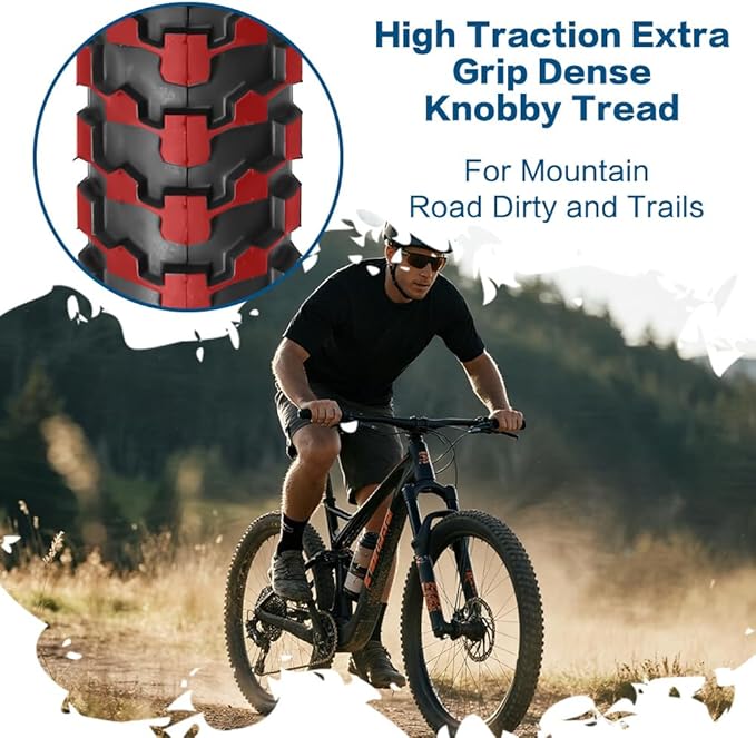 SIMEIQI 2 Pack 24/26/27.5x1.95 26x2.1 29x2.125 Inch Anti-Puncture Tires for Mountain Bike and Tubes Folding Replacement Bicycle Tyres for Hybrid Trails Commuter City Road