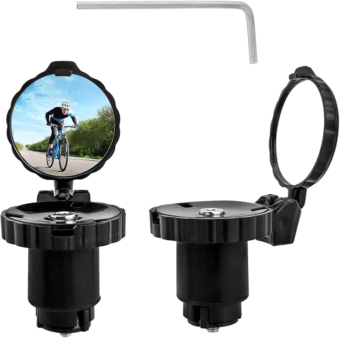 2 Pcs Bar End Bike Mirror, 360° Adjustable Handlebar Bar End Rear View Mirrors HD Glass Convex Lens E-bike Mirrors for Mountain Bikes, Bicycles, Scooters