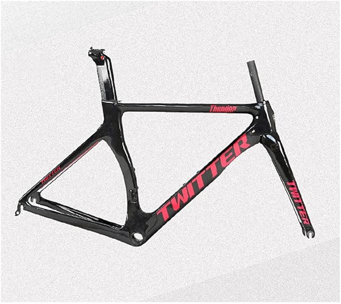 Carbon Fiber Road Bike Frameset 46/48/50/52/54cm Wind Breaking Racing Frame Internal Routing C Brake Frame Set QR 100mm/130mm (Color : Black red, Size : 54cm)