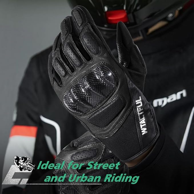 WTACTFUL Goatskin Leather Carbon Knuckle Motorcycle Gloves for Ultimate Protection and Comfort