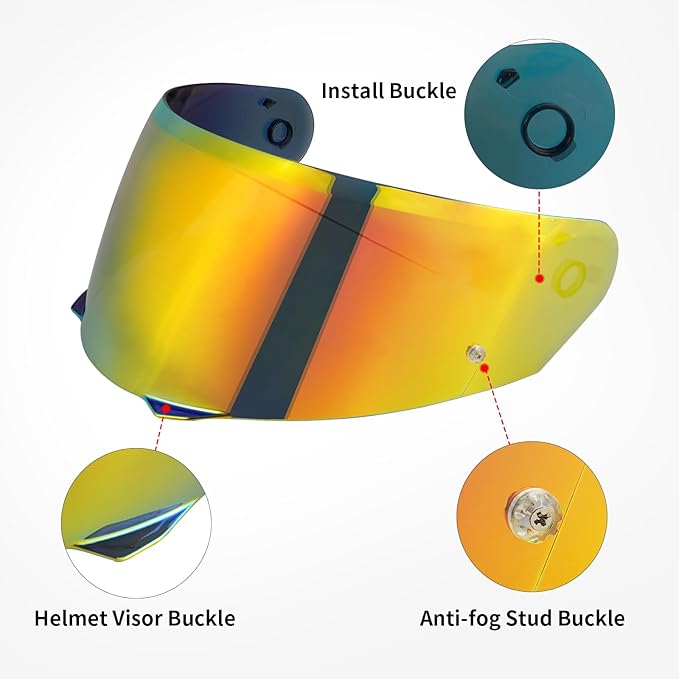HJ-33 Visor Shield Replacement, I90 Visor Face Shield Compatible With HJ-33 Helmet Visor Accessories (Chrome Red)