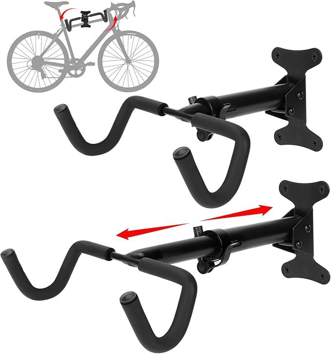 Bike Rack Garage, Bike Wall Mount, Bike Wall Mounted Holder Hook, Heavy-Duty Adjustable Bike Wall Rack, Hang Your Road, Mountain or Hybrid Bikes in Garage or Home, With EVA Foam Padded (2 Pack)
