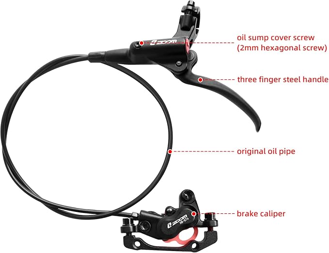Z00M HB876 4-Pistons Hydraulic Disc Brake Set, MTB Hydraulic Brakes Right Rear 1450mm Mountain Bike Brakes Bicycle Disc Brake for eBike, Mountain Bike, Road Bike, Fat Bike(Pre-Bled)