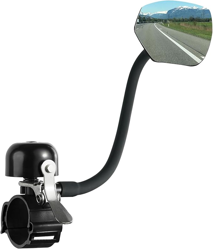 Bike Bell with Mirrors – 360° Adjustable Safety Bicycle Rear View Mirror, Scratch-Resistant Glass Lens, Universal Fit for MTB/Handlebars, Bike Accessories