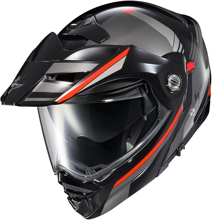 ScorpionEXO AT960 Modular Adventure Street Motorcycle Helmet with Bluetooth Ready Speaker Pockets DOT ECE Approved Monk (Black/Red - Small)