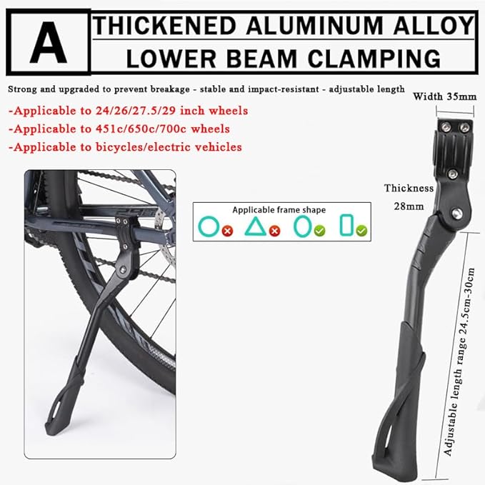 Bike Kickstand for Cannondale Quick 4, Aluminum Adjustable Kickstand Foot Side Stand Suppor Rear Side Bicycle Stand with Non-Slip Rubber Foot,A