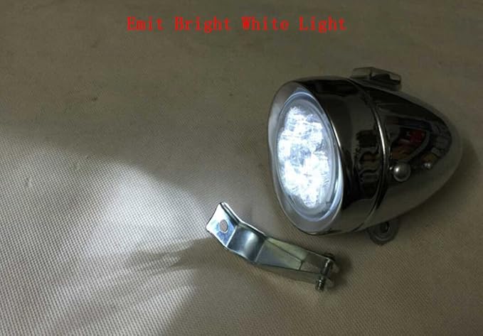 Bright 6 LED Metal Shell Front Light for Bicycle Headlight Retro Bike Head Lamp Classical Vintage Night Riding Safety Cycling Fog Light Headlamp with Bracket