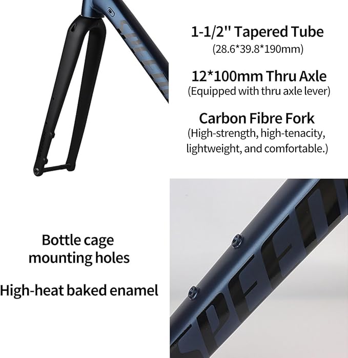 700C Racing Road Bike Frameset 48cm 50cm Aluminum Alloy Disc Brake Bike Frame Thru Axle F12*100MM R12*142MM BSA BB68mm Carbon Fibre Rigid Fork(Dark Blue,48cm)