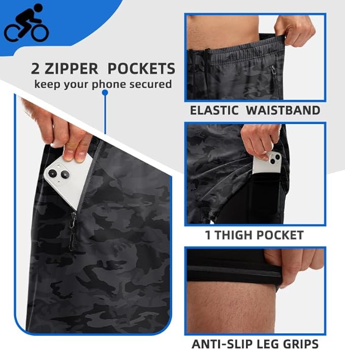 Bikewa Men's Mountain Bike Shorts 3D Padded Loose-fit Riding Biking Cycling Bicycle Biker Shorts for Men Zipper Pockets