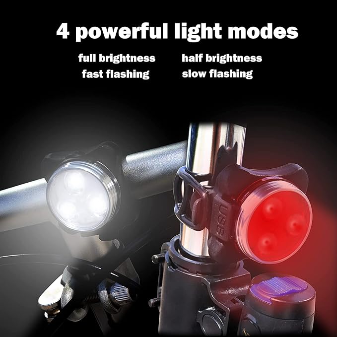 Rechargeable LED Bike Light Sets, Super Bright Front Headlights and Rear LED Bicycle Lights, 650mah Lithium Batteries