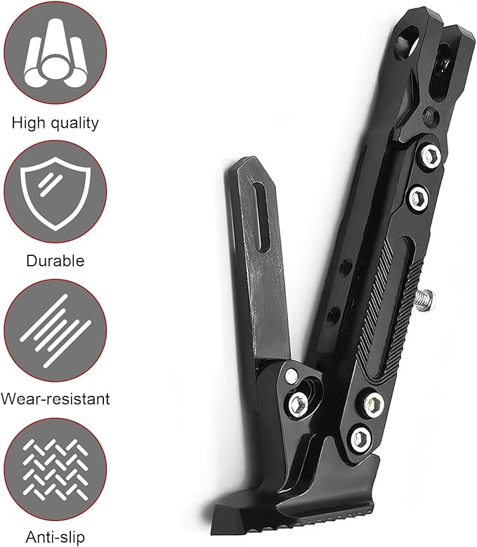 Motorcycle Kickstand, Height Adjustable Foot Side Support Parking Kickstand, Aluminum Alloy Tripod Holder Foot Side Support Stand Modified, Universal for Scooter Motorbike Motocross (Black)