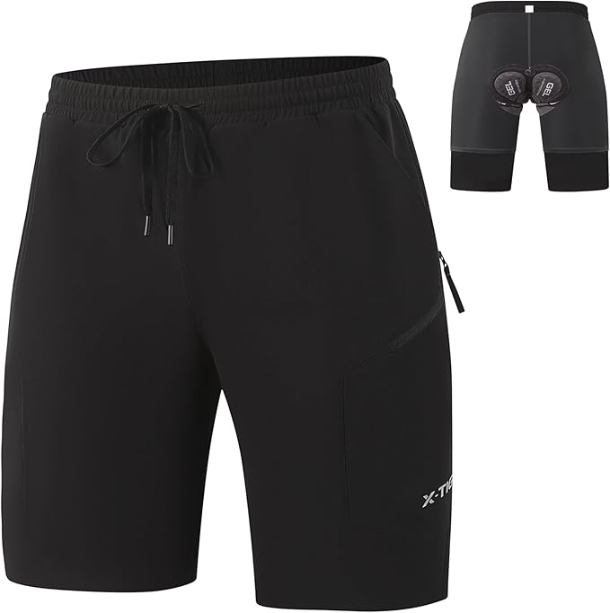 X-TIGER Men's Mountain Bike Shorts 5D Padded Loose-fit Biking Riding Cycling Bicycle Biker Zipper Pockets Quick-Dry