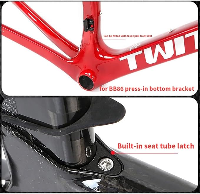 Carbon Fiber Road Bike Frameset 46/48/50/52/54cm Wind Breaking Racing Frame Internal Routing C Brake Frame Set QR 100mm/130mm (Color : Black red, Size : 50cm)