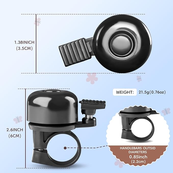 Kid's Bike Bell, Bicycle Horn for Girls, Children’s Bike Bells with Butterfly Design - Cute DIY Bicycle Bell for Girls, Crisp Sound, Easy to Install