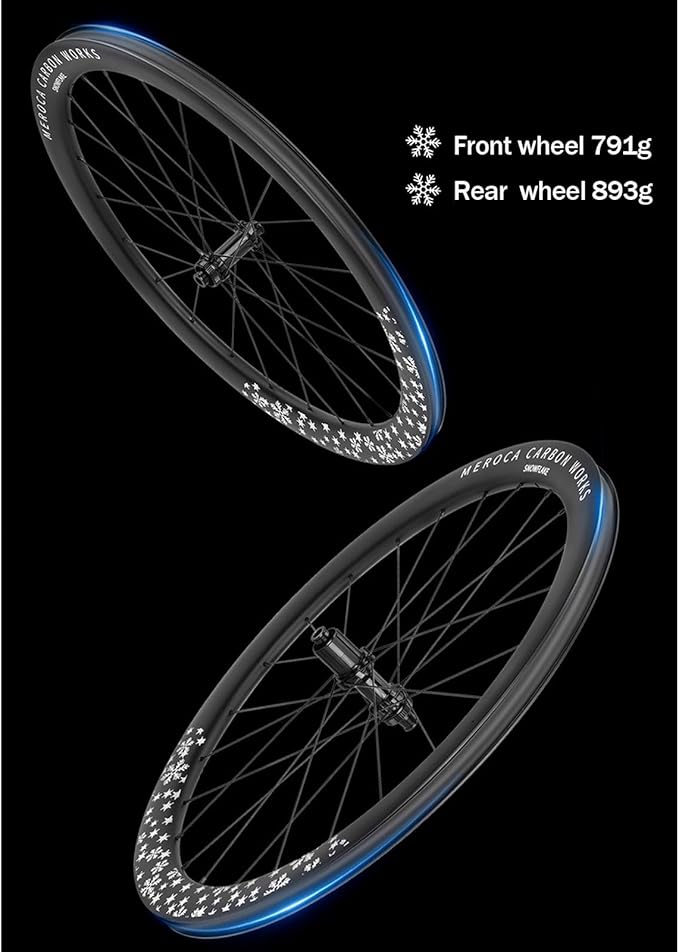Carbon Road Bike Wheelset, 700C Snowflake Pattern Clincher Bicycle Cycling Racing Wheelset, 50mm Deep Stability Aerodynamic Wheel