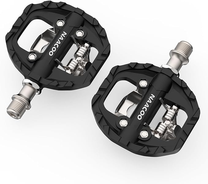 NAACOO Bike Pedals Dual Platform Compatible with Shimano SPD Mountain Clipless Pedals,3-Sealed Bearing Lightweight Bicycle Pedals for Outdoor Spin Exercise Peloton Fit Trekking Bike